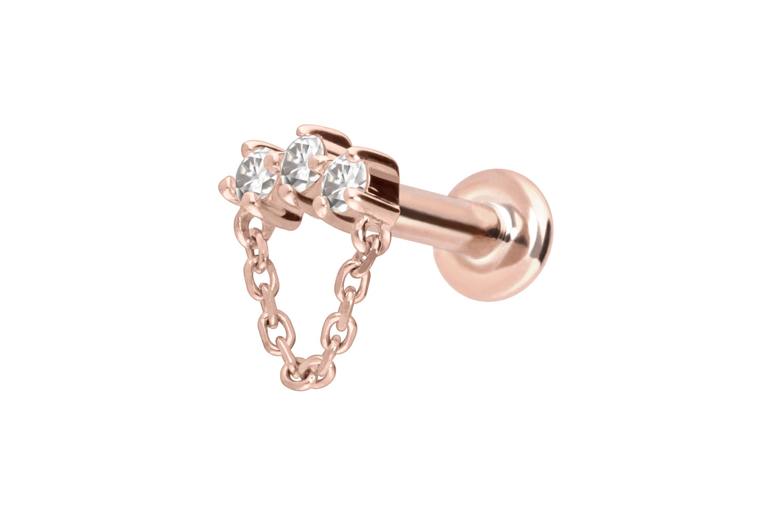 14 Karat Gold Labret Piercing mit Innengewinde MOISSANIT-BOGEN + KETTE